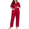 image:imageSWOMOG Womens Plus Size Pajamas Silk Satin Pajama Set Short Sleeve Shirt with FullLength Pants Pjs Sleepwear Set 18W26WRed