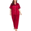 image:imageSWOMOG Womens Plus Size Pajamas Silk Satin Pajama Set Short Sleeve Shirt with FullLength Pants Pjs Sleepwear Set 18W26WRed