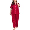 image:imageSWOMOG Womens Plus Size Pajamas Silk Satin Pajama Set Short Sleeve Shirt with FullLength Pants Pjs Sleepwear Set 18W26WRed