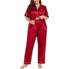 image:imageSWOMOG Womens Plus Size Pajamas Silk Satin Pajama Set Short Sleeve Shirt with FullLength Pants Pjs Sleepwear Set 18W26WReda
