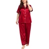 image:imageSWOMOG Womens Plus Size Pajamas Silk Satin Pajama Set Short Sleeve Shirt with FullLength Pants Pjs Sleepwear Set 18W26WReda