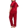 image:imageSWOMOG Womens Plus Size Pajamas Silk Satin Pajama Set Short Sleeve Shirt with FullLength Pants Pjs Sleepwear Set 18W26WReda