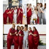 image:imageSWOMOG Womens Plus Size Pajamas Silk Satin Pajama Set Short Sleeve Shirt with FullLength Pants Pjs Sleepwear Set 18W26WReda