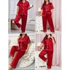 image:imageSWOMOG Womens Plus Size Pajamas Silk Satin Pajama Set Short Sleeve Shirt with FullLength Pants Pjs Sleepwear Set 18W26WReda