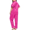 image:imageSWOMOG Womens Plus Size Pajamas Silk Satin Pajama Set Short Sleeve Shirt with FullLength Pants Pjs Sleepwear Set 18W26WRose Red