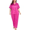image:imageSWOMOG Womens Plus Size Pajamas Silk Satin Pajama Set Short Sleeve Shirt with FullLength Pants Pjs Sleepwear Set 18W26WRose Red