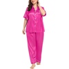image:imageSWOMOG Womens Plus Size Pajamas Silk Satin Pajama Set Short Sleeve Shirt with FullLength Pants Pjs Sleepwear Set 18W26WRose Red