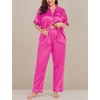 image:imageSWOMOG Womens Plus Size Pajamas Silk Satin Pajama Set Short Sleeve Shirt with FullLength Pants Pjs Sleepwear Set 18W26WRose Red