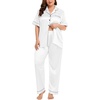 image:imageSWOMOG Womens Plus Size Pajamas Silk Satin Pajama Set Short Sleeve Shirt with FullLength Pants Pjs Sleepwear Set 18W26WWhite