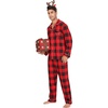 image:imageSWOMOG Christmas Red Buffalo Plaid Pajamas for Men Modal Long Sleeve Comfy Cotton Sleepwear Lightweight Soft Button Down Loungewear 2 Pcs Pj Set