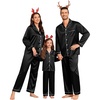 image:imageSWOMOG Family Matching Pajamas Set Silk Satin Button Down Sleepwear Long Sleeve Nightwear 2 Pcs Pj Set SXXLBlack