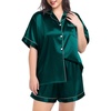 image:imageSWOMOG Womens Plus Size Pajama Set Silk Satin Pajamas Button Down Loungewear Short Sleeve Pjs 2 piece Sleepwear 1628WGreen