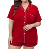 image:imageSWOMOG Womens Plus Size Pajamas Set Button Down Tops Short Sleeve Sleepwear Soft Pajama Shorts 2 Pcs Lounge Sets With PocketRed
