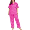 image:imageSWOMOG Womens Plus Size Pajamas Silk Satin Pajama Set Short Sleeve Shirt with FullLength Pants Pjs Sleepwear Set 18W26WHot Pink Leopard