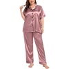 image:imageSWOMOG Womens Plus Size Pajamas Silk Satin Pajama Set Short Sleeve Shirt with FullLength Pants Pjs Sleepwear Set 18W26WMisty Rose