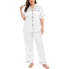 image:imageSWOMOG Womens Plus Size Pajamas Silk Satin Pajama Set Short Sleeve Shirt with FullLength Pants Pjs Sleepwear Set 18W26WWhite