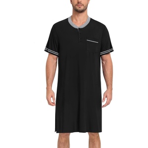 image:imageSWOMOG Mens Nightshirt Short Sleeve Nightgown Sleepwear Soft Loose Loungewear Lightweight Nightwear Comfy Sleep ShirtBlack