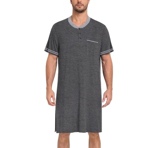image:imageSWOMOG Mens Nightshirt Short Sleeve Nightgown Sleepwear Soft Loose Loungewear Lightweight Nightwear Comfy Sleep ShirtDeep Gray