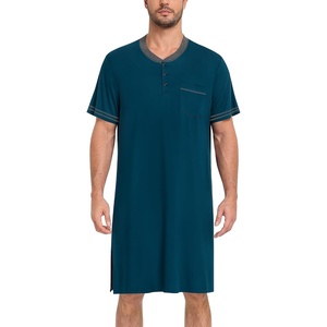 image:imageSWOMOG Mens Nightshirt Short Sleeve Nightgown Sleepwear Soft Loose Loungewear Lightweight Nightwear Comfy Sleep ShirtDeep Navy Blue