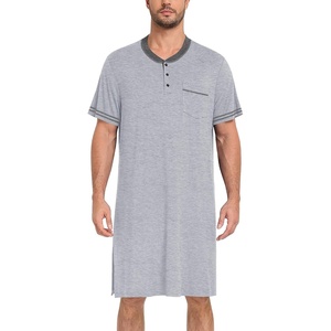 image:imageSWOMOG Mens Nightshirt Short Sleeve Nightgown Sleepwear Soft Loose Loungewear Lightweight Nightwear Comfy Sleep ShirtGray