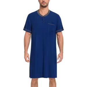 image:imageSWOMOG Mens Nightshirt Short Sleeve Nightgown Sleepwear Soft Loose Loungewear Lightweight Nightwear Comfy Sleep ShirtNavy Blue