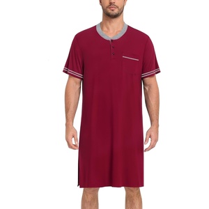 image:imageSWOMOG Mens Nightshirt Short Sleeve Nightgown Sleepwear Soft Loose Loungewear Lightweight Nightwear Comfy Sleep ShirtWine Red