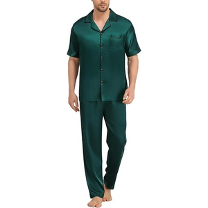 image:imageSWOMOG Mens Silk Pajamas Set Satin Pj Set Short Sleeve Sleepwear Button Down Lounge Set with Drawstring amp Pockets S3XLDeep Green