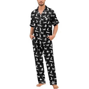image:imageSWOMOG Mens Silk Pajamas Set Satin Pj Set Short Sleeve Sleepwear Button Down Lounge Set with Drawstring amp Pockets S3XLWhite Leopard