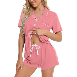 image:imageSWOMOG Womens Button Down Pajamas Set Short Sleeve Sleepwear Bride Soft Pj Lounge Sets XS3XLBlush Rose