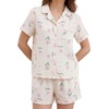 image:imageSWOMOG 100 Cotton Pajamas for Women Cute Floral 2 Piece Button Down Sleepwear Set with ShortsCream Tulip Floral