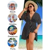 image:imageSWOMOG Plus Size Swimsuit Cover Up Women Chiffon Kimono Bikini Coverups Cardigan Open Front Summer Beachwear SwimwearBlack Stripes