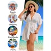 image:imageSWOMOG Plus Size Swimsuit Cover Up Women Chiffon Kimono Bikini Coverups Cardigan Open Front Summer Beachwear SwimwearWhite Stripes