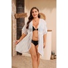 image:imageSWOMOG Plus Size Swimsuit Cover Up Women Chiffon Kimono Bikini Coverups Cardigan Open Front Summer Beachwear SwimwearWhite Stripes