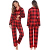 image:imageSWOMOG Family Christmas Pajamas Set Women amp Men Long Sleeve Sleepwear Party Pj Sets ButtonDown Loungewear Set Women Big Red With Black Grid Small