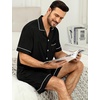 image:imageSWOMOG Mens Pajama Sets Short Sleeve Sleepwear Button Down Loungewear Soft Modal Lounge Pjs with Pockets SXXLBlack