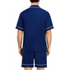 image:imageSWOMOG Mens Pajama Sets Short Sleeve Sleepwear Button Down Loungewear Soft Modal Lounge Pjs with Pockets SXXLNavy Blue