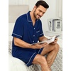 image:imageSWOMOG Mens Pajama Sets Short Sleeve Sleepwear Button Down Loungewear Soft Modal Lounge Pjs with Pockets SXXLNavy Blue