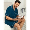 image:imageSWOMOG Mens Pajama Sets Short Sleeve Sleepwear Button Down Loungewear Soft Modal Lounge Pjs with Pockets SXXLOxford Blue