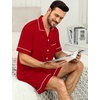 image:imageSWOMOG Mens Pajama Sets Short Sleeve Sleepwear Button Down Loungewear Soft Modal Lounge Pjs with Pockets SXXLRed