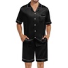 image:imageSWOMOG Silk Satin Pajamas Sets for Men Short Sleeve 2 Piece Button Down Sleepwear Mens Loungewear Sets with PocketsBlack