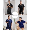 image:imageSWOMOG Silk Satin Pajamas Sets for Men Short Sleeve 2 Piece Button Down Sleepwear Mens Loungewear Sets with PocketsBlack