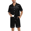 image:imageSWOMOG Silk Satin Pajamas Sets for Men Short Sleeve 2 Piece Button Down Sleepwear Mens Loungewear Sets with PocketsBlack