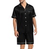 image:imageSWOMOG Silk Satin Pajamas Sets for Men Short Sleeve 2 Piece Button Down Sleepwear Mens Loungewear Sets with PocketsBlack