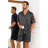 image:imageSWOMOG Silk Satin Pajamas Sets for Men Short Sleeve 2 Piece Button Down Sleepwear Mens Loungewear Sets with PocketsBlack Floral