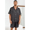image:imageSWOMOG Silk Satin Pajamas Sets for Men Short Sleeve 2 Piece Button Down Sleepwear Mens Loungewear Sets with PocketsBlack Floral