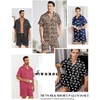 image:imageSWOMOG Silk Satin Pajamas Sets for Men Short Sleeve 2 Piece Button Down Sleepwear Mens Loungewear Sets with PocketsBlack Floral