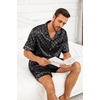 image:imageSWOMOG Silk Satin Pajamas Sets for Men Short Sleeve 2 Piece Button Down Sleepwear Mens Loungewear Sets with PocketsBlack Floral