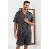 image:imageSWOMOG Silk Satin Pajamas Sets for Men Short Sleeve 2 Piece Button Down Sleepwear Mens Loungewear Sets with PocketsBlack Floral