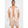 image:imageSWOMOG Silk Satin Pajamas Sets for Men Short Sleeve 2 Piece Button Down Sleepwear Mens Loungewear Sets with PocketsChampagne