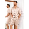 image:imageSWOMOG Silk Satin Pajamas Sets for Men Short Sleeve 2 Piece Button Down Sleepwear Mens Loungewear Sets with PocketsChampagne
